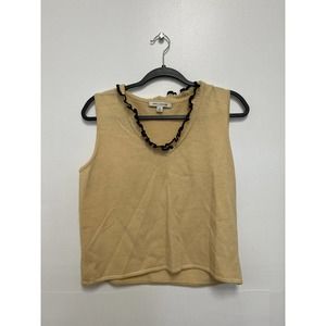 St John Knits Shirt Medium Yellow Santana Knit Tank Top Ruffle Neck Blouse